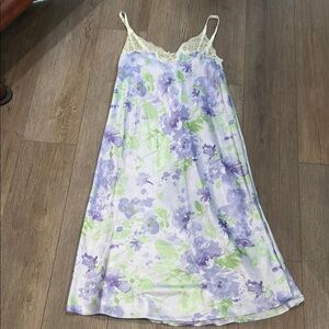 Jones New York Green Purple Y2K Lace Floral Chemise Slip Dress Maxi Size Large